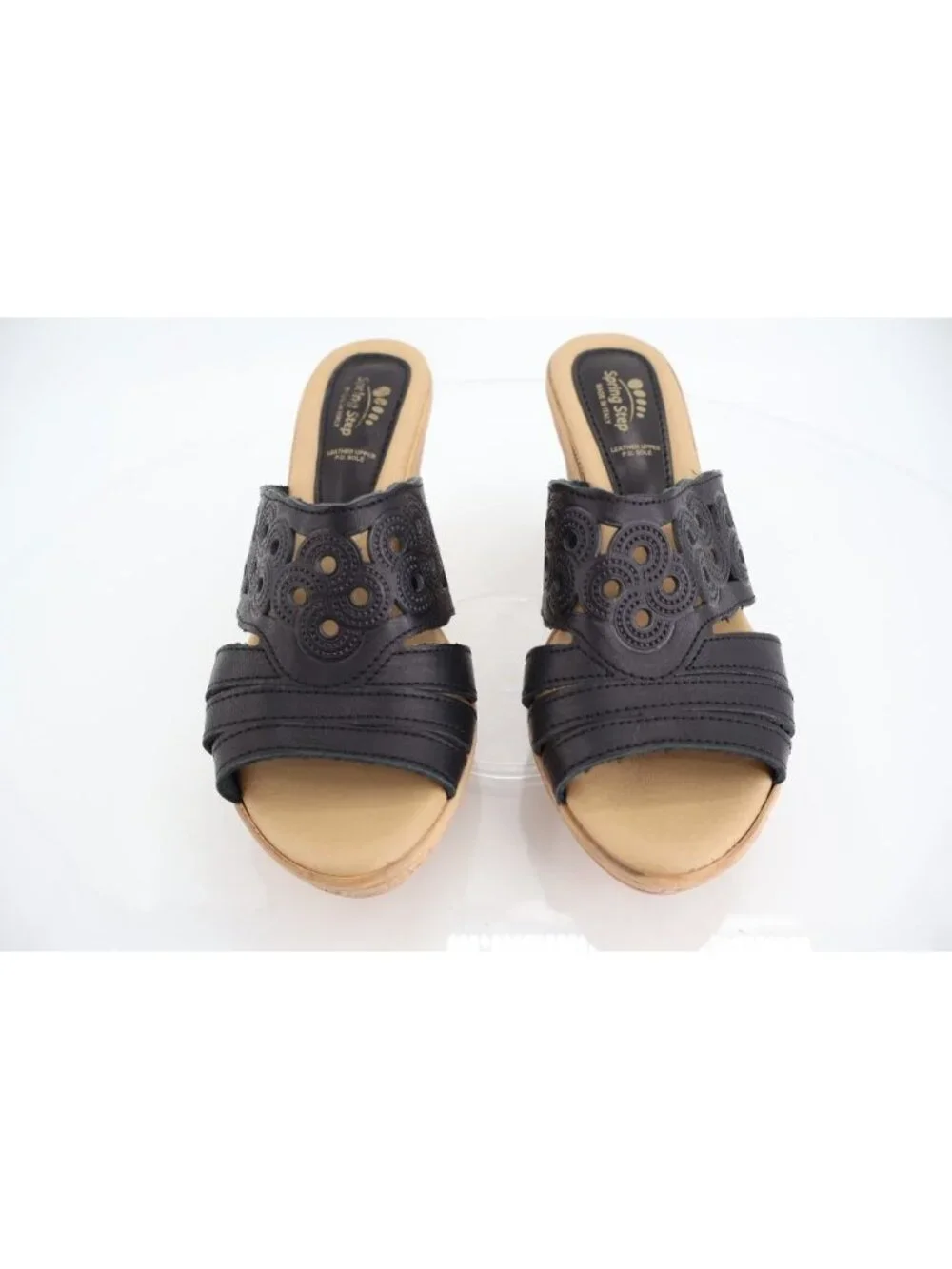 Spring Step Womens Topaz Sandal Women's Size 39 8 Black Leather Lasercut Slide